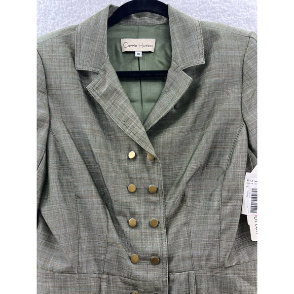 Carrie Hutton Womens Blazer Jacket Green Stripe Buttons Double Breasted 10 New - Picture 6 of 9